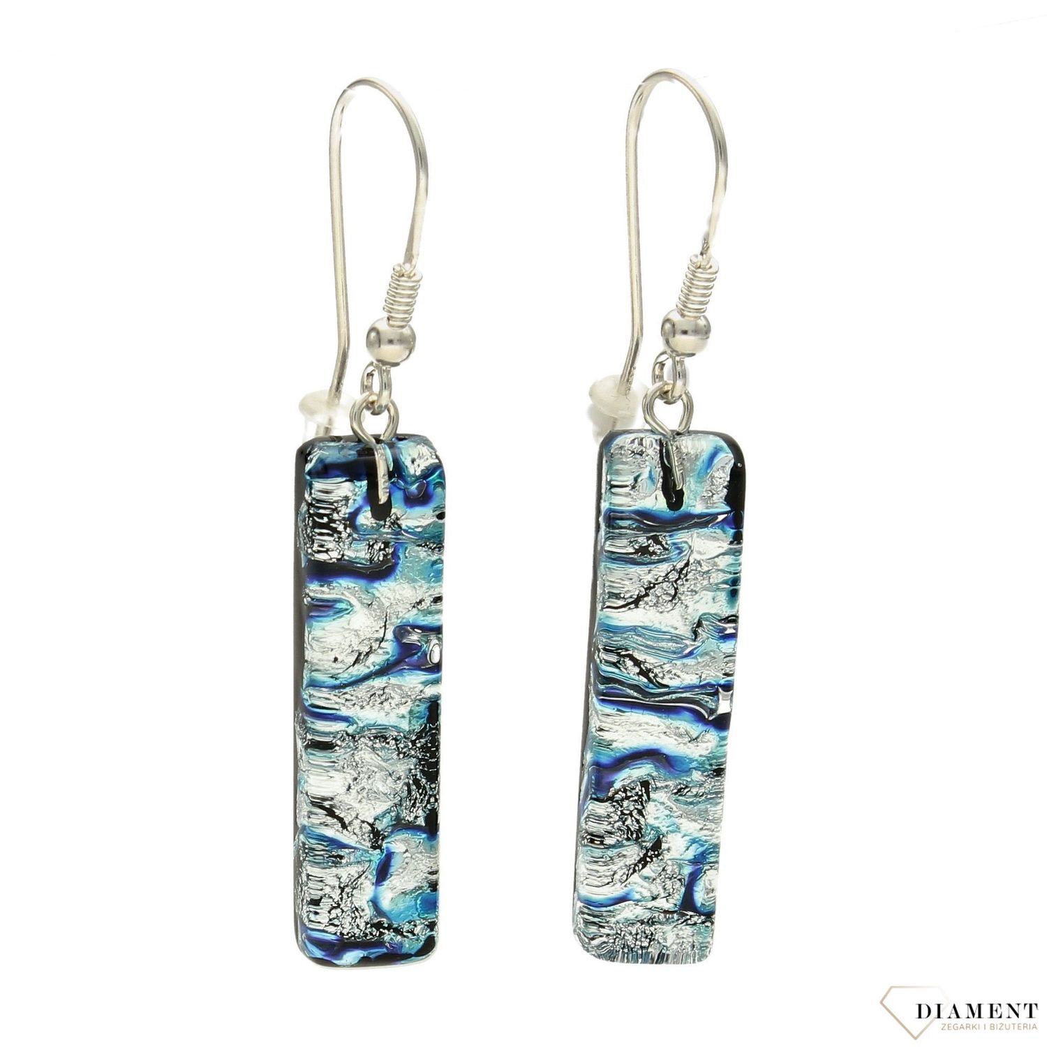 Kolczyki wiszące szkło weneckie niebiesko-srebrne Murano 08.jpg